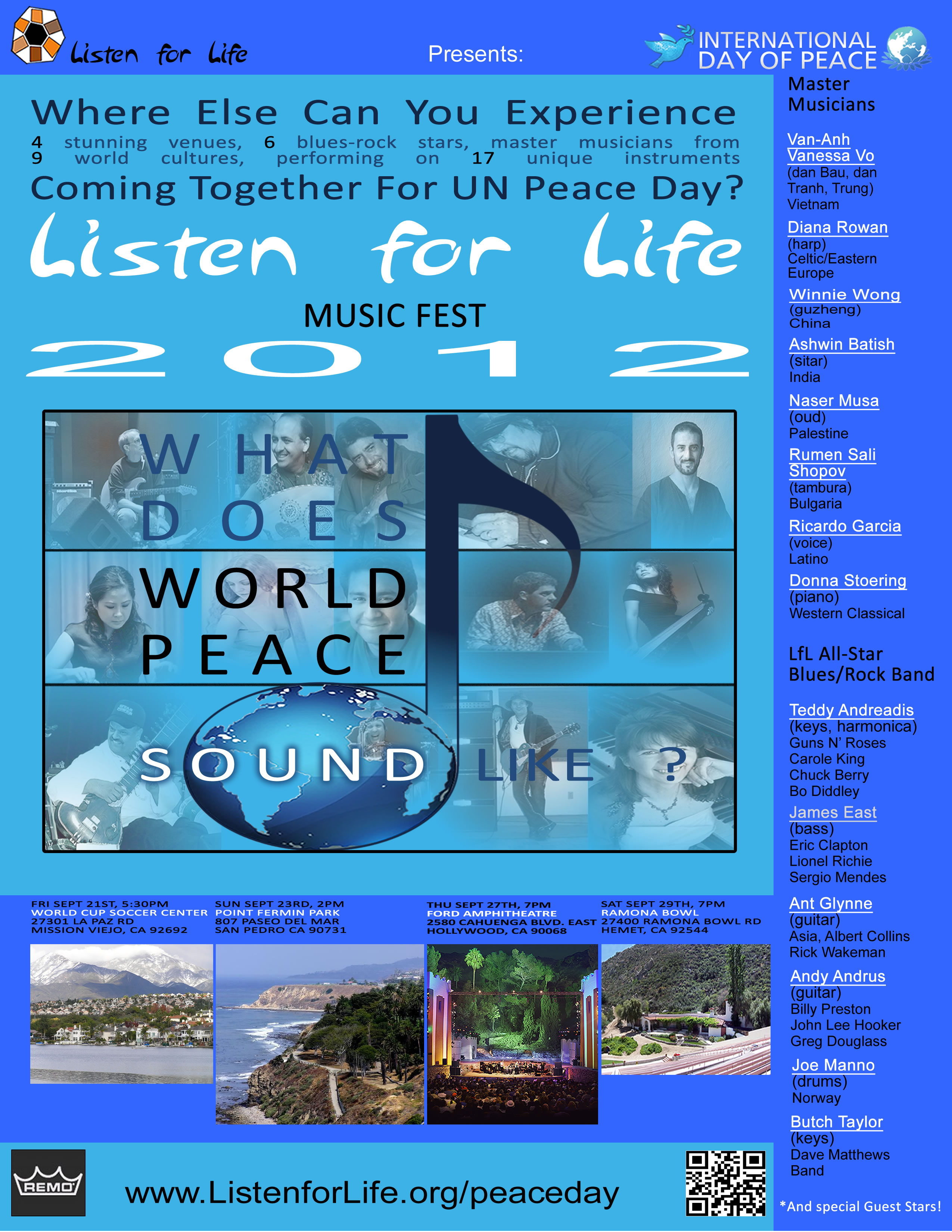 Ashwin Batish Southern California Peace Day concert poster by Listen For Life Foundation.